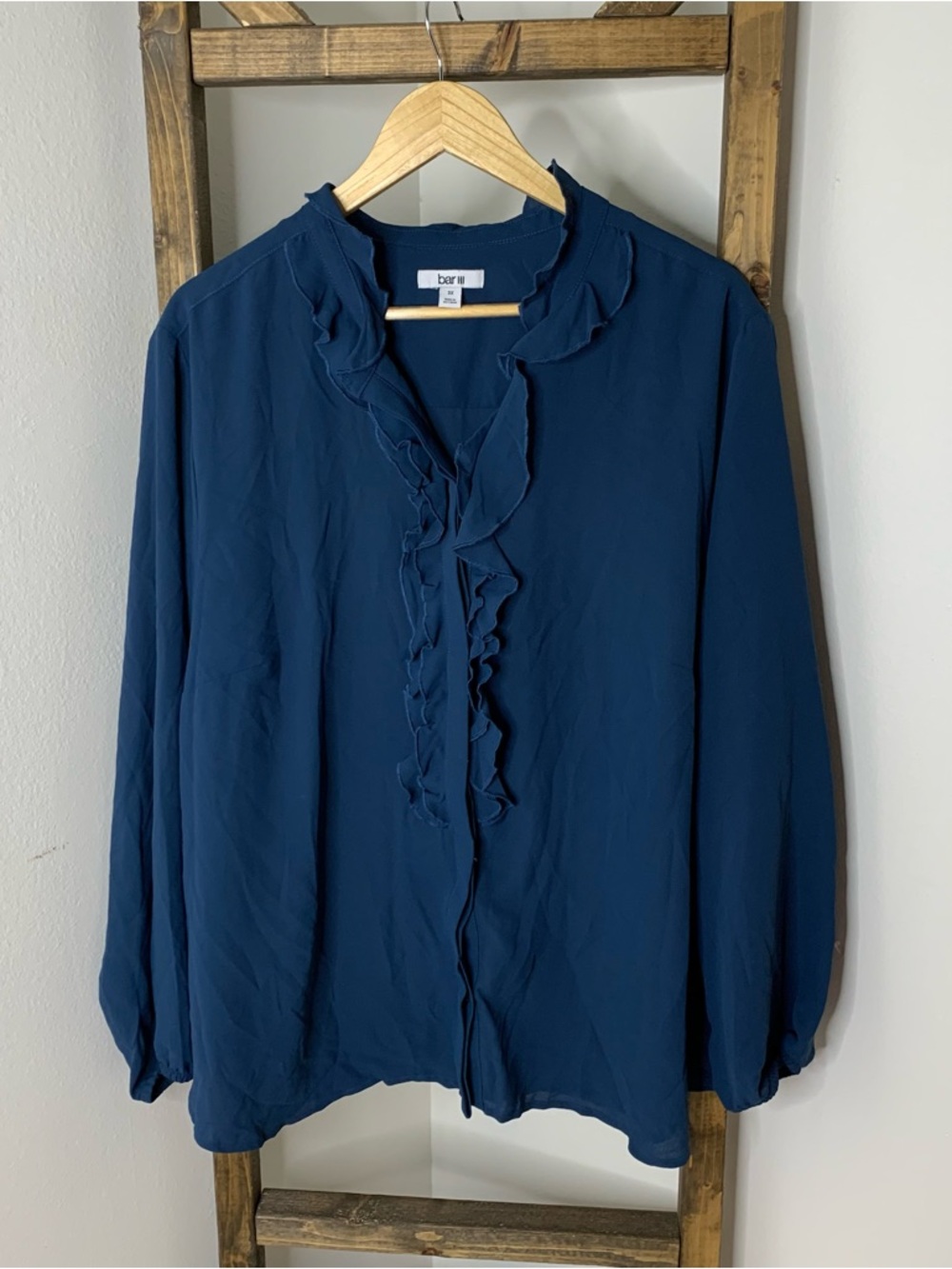 Bar lll Navy Ruffle-Front Blouse Size 3X